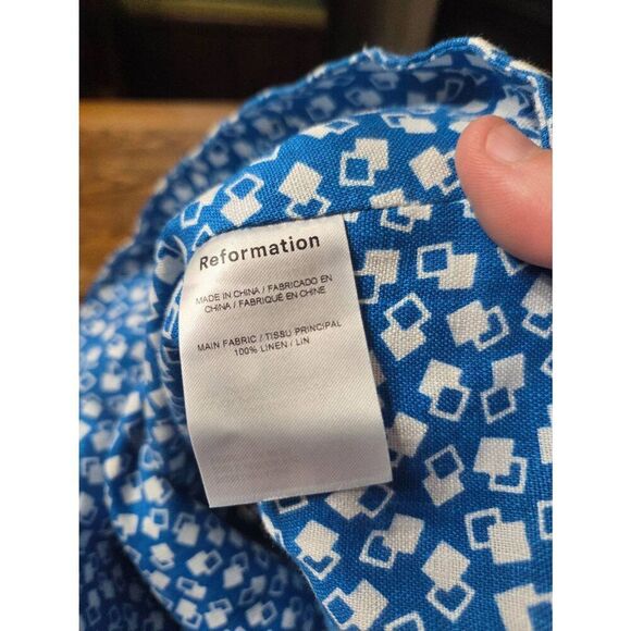 Reformation Samba blue&white patterned linen tank top sz 6 - Picture 3 of 4
